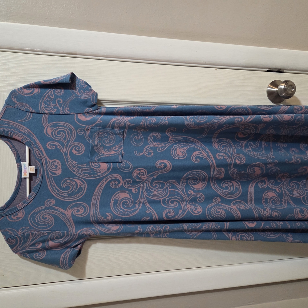 LuLaRoe Blue and Mauve Swirl Dress